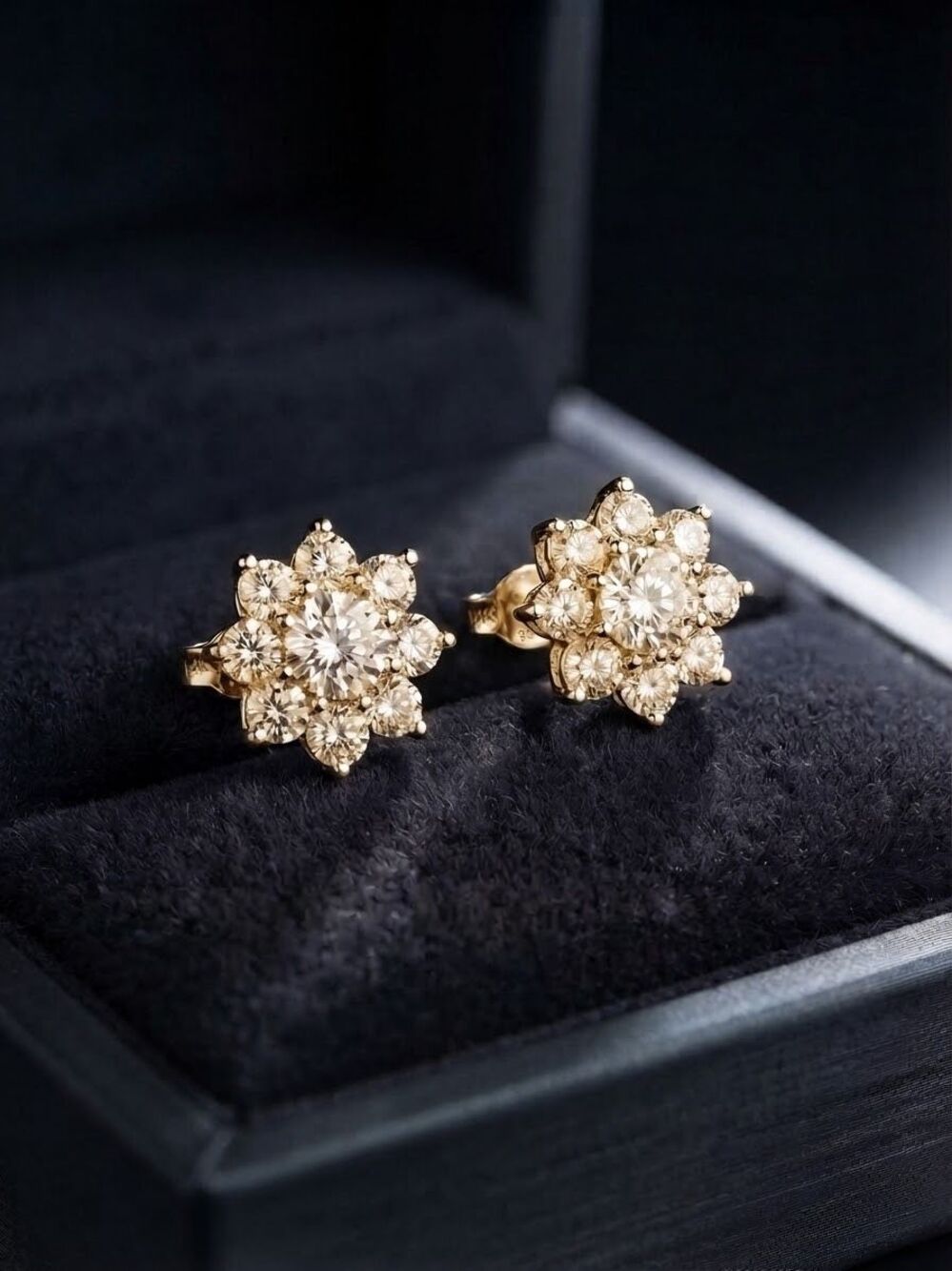 Moissanite Flower Stud Earrings 1ctw, 925 Gold Vermeil, GRA Certified Sparkle